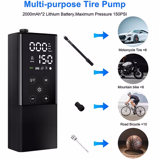 Bomba de compresor de aire para coche, Inflador de neumáticos portátil eléctrico táctil inteligente de 12V